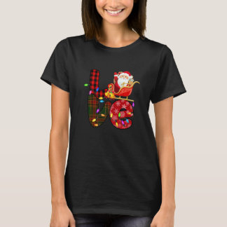 Camiseta Love Santa Xmas Lights Red Buffalo Plaid Snowing C