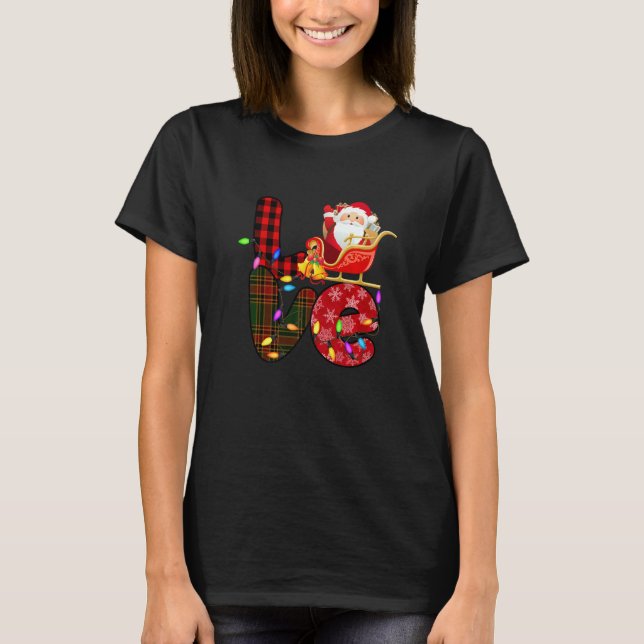 Camiseta Love Santa Xmas Lights Red Buffalo Plaid Snowing C (Anverso)