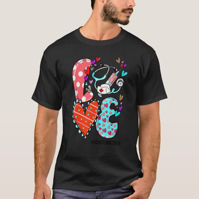 Camiseta LOVE School Nurse Life Leopard Heart Valentine's D (Anverso)