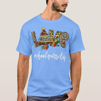 Camiseta LOVE School Nurse Life Leopard Xmas Tree Enfermerí