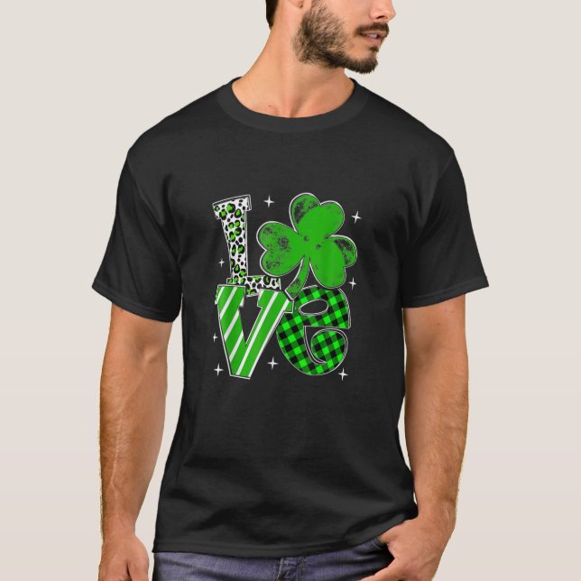 Camiseta Love Shamrock Clover Irish Leopard St Patrick Day (Anverso)