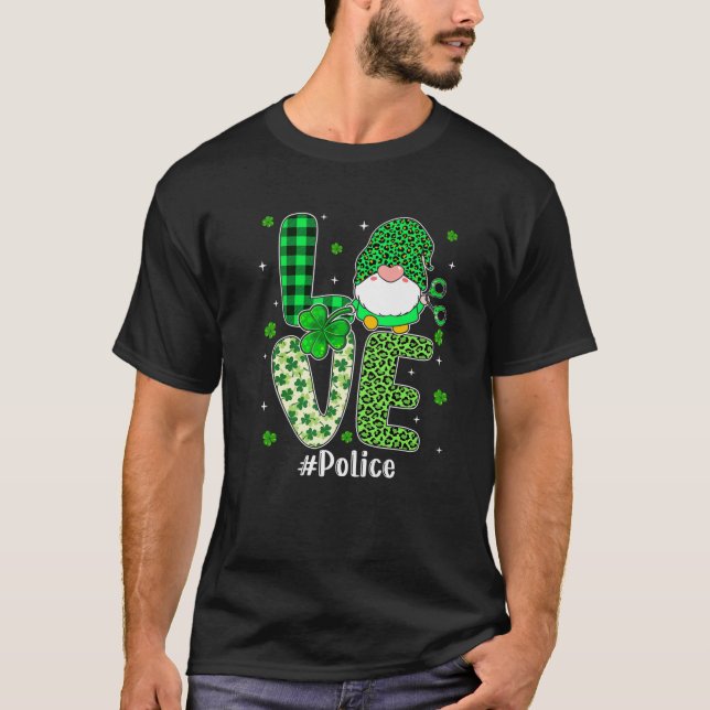 Camiseta LOVE Shamrock Leopard Plaid St Pattys Day Police G (Anverso)