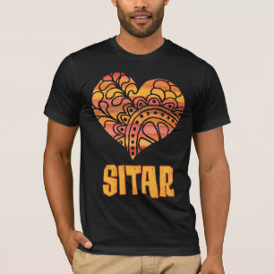 Camiseta Love Sitar Naranja Mandala Heart Indian Music