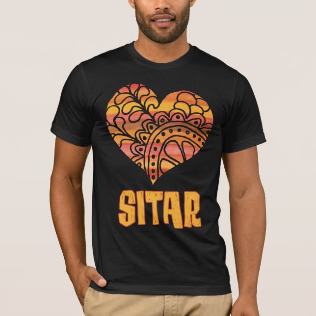 Camiseta Love Sitar Naranja Mandala Heart Indian Music (Anverso)