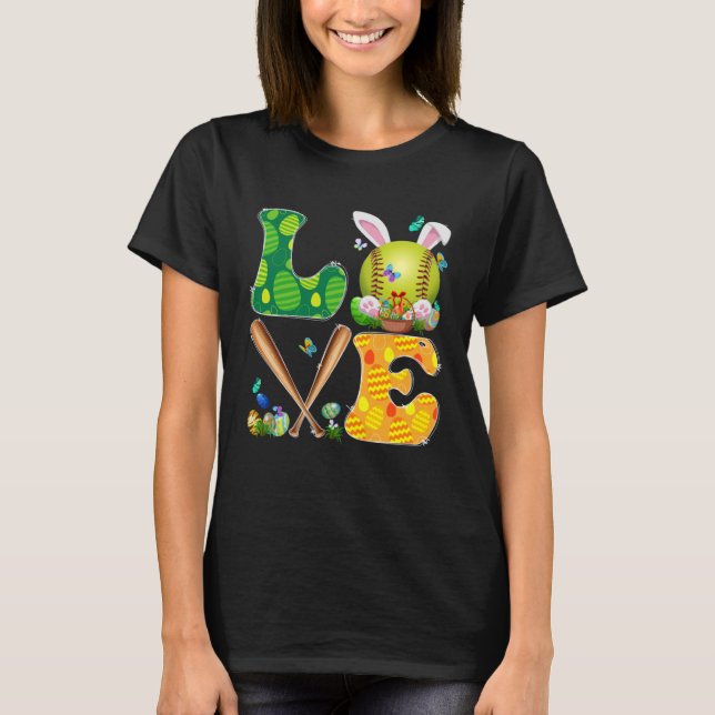 Camiseta Love Sofball Ball & Bats Bungalow Ears Easter Day  (Anverso)