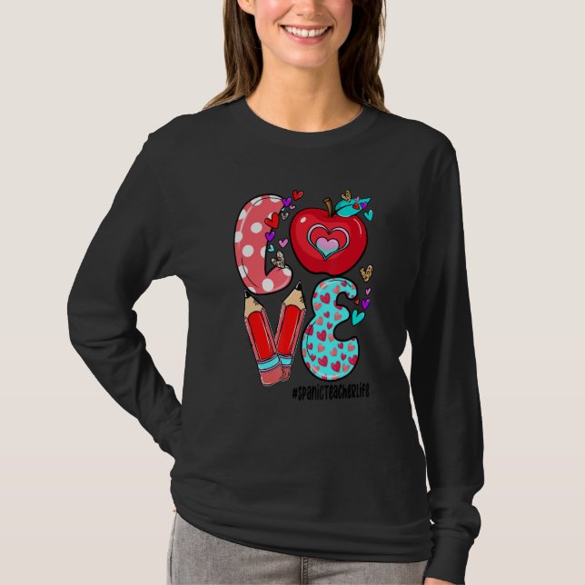 Camiseta LOVE Spanic Teacher Life Leopard Heart Valentine's (Anverso)
