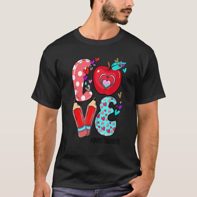 Camiseta LOVE Spanic Teacher Life Leopard Heart Valentine's (Anverso)