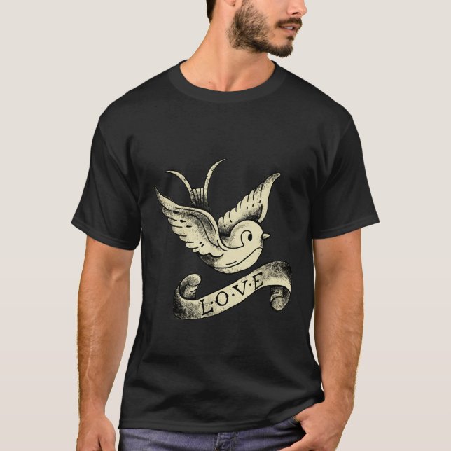Camiseta Love Sparrow Vintage Tattoo Design  (Anverso)