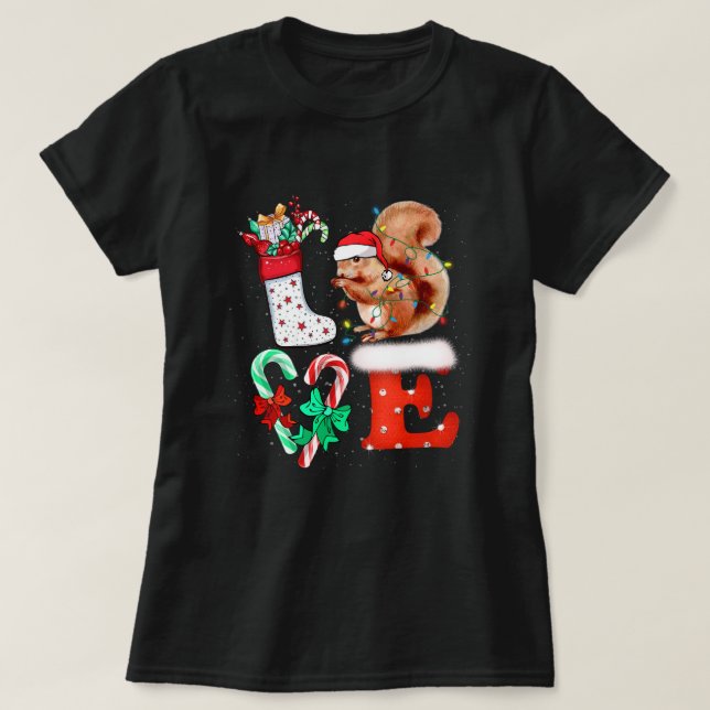 Camiseta Love Squirrel Lover Costume Adult Xmas Pajamas Pla (Diseño del anverso)