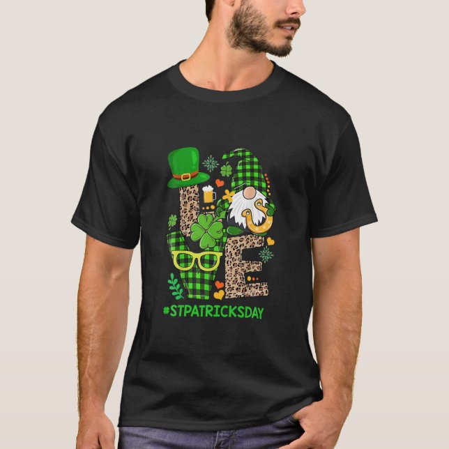 Camiseta Love St Patrick Day Gnomes Shamrock Lucky Leopard (Anverso)