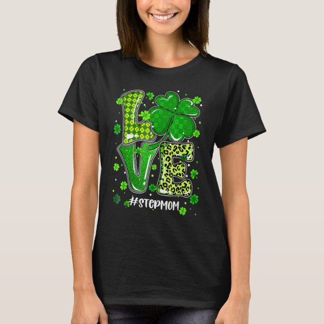 Camiseta Love Stepmom Green Plaid Leopard St Patrick S Day (Anverso)