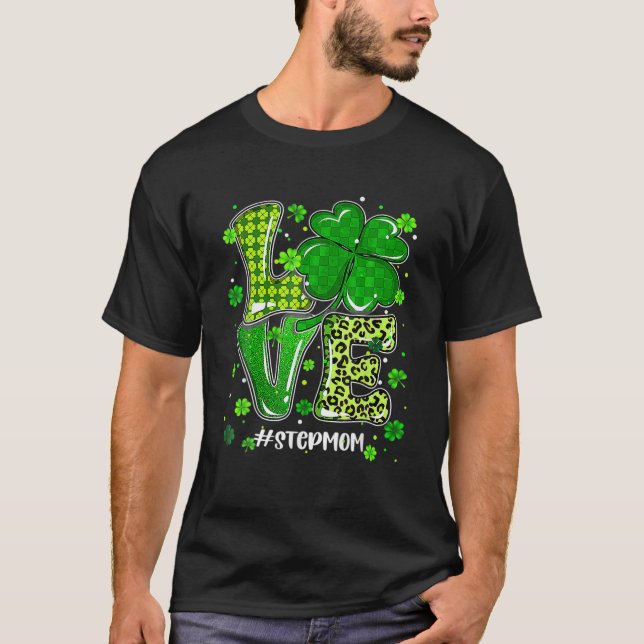 Camiseta Love Stepmom Green Plaid Leopard St Patrick's Day (Anverso)