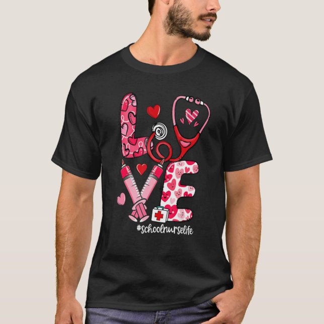 Camiseta LOVE Stethoscope Syringe Enfermera de la Escuela L (Anverso)