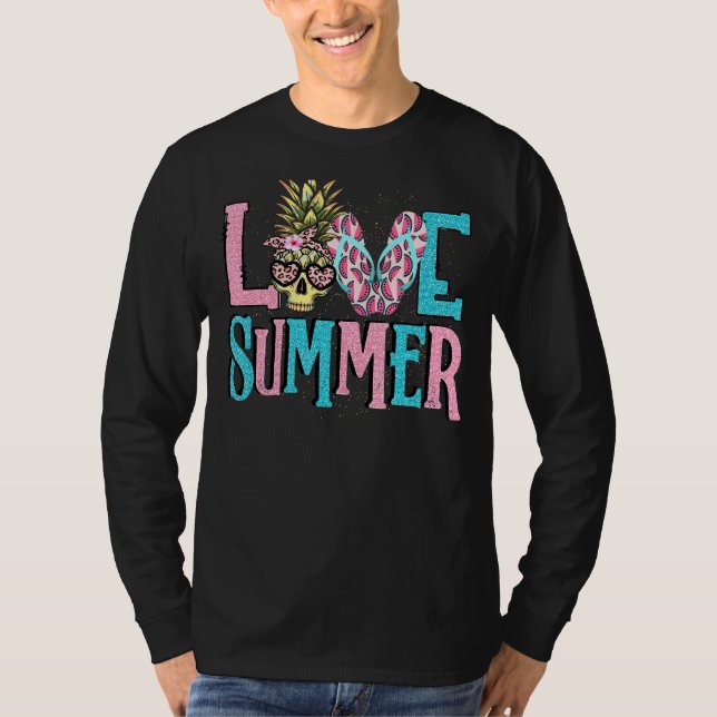 Camiseta Love Summer Pineapple Skull Watermelon Summer Fru (Anverso)