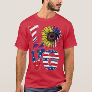 Camiseta Love Sunflower American Flag Patriot 4 De Julio De