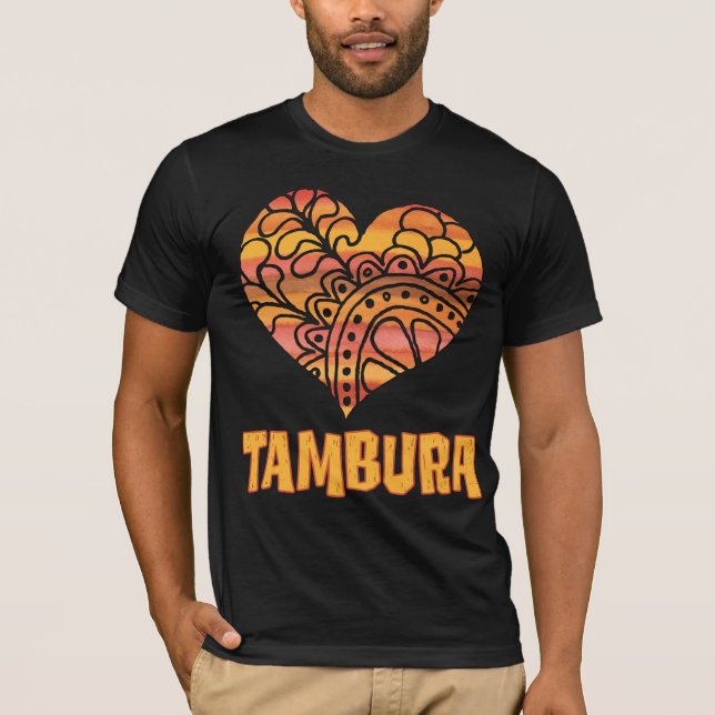 Camiseta Love Tambura Naranja Mandala Heart Indian Music (Anverso)