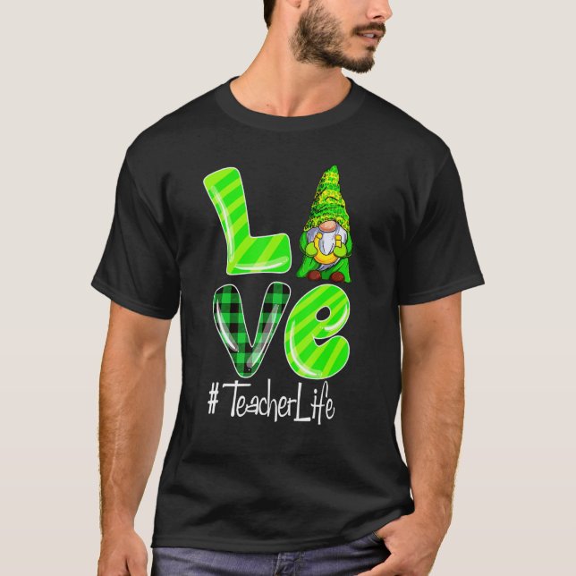 Camiseta LOVE Teacher Life Gnome Leopard Shamrock St Patric (Anverso)