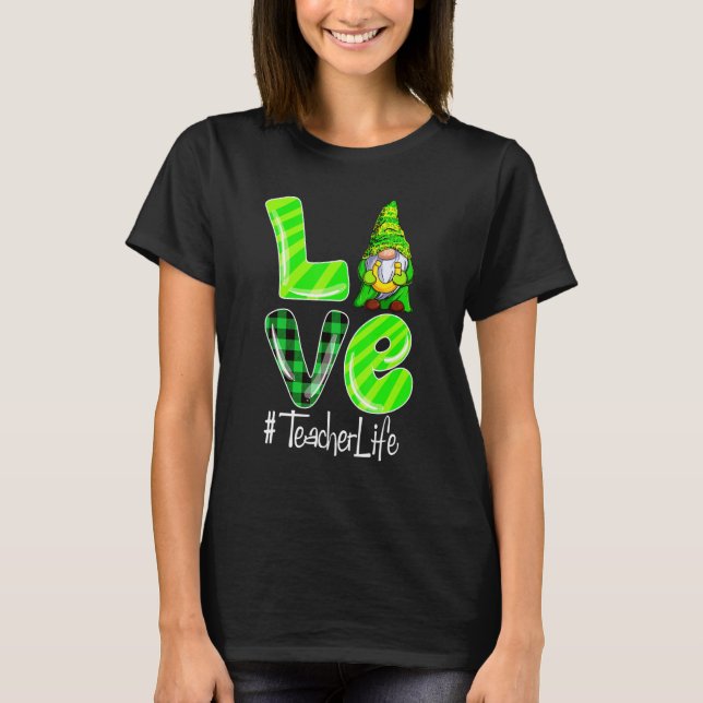 Camiseta LOVE Teacher Life Gnome Leopard Shamrock St Patric (Anverso)