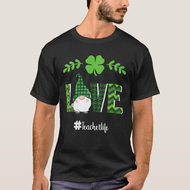 Camiseta LOVE Teacher Life Gnome Saint Patrick's Day 2022 S (Anverso)