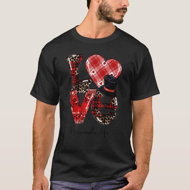 Camiseta Love Teacher Life Leopard Buffalo Heart Valentines (Anverso)