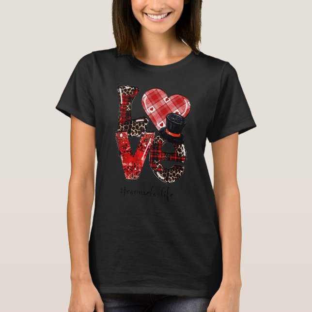 Camiseta Love Teacher Life Leopard Buffalo Heart Valentines (Anverso)