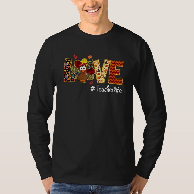 Camiseta Love Teacher Life Turkey Leopart Thanksgiving #tea (Anverso)