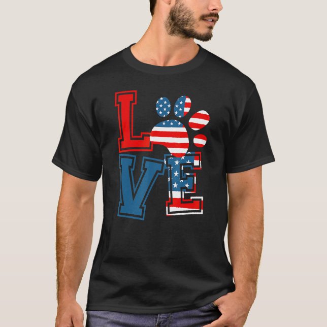 Camiseta LOVE USA American Flag Pet  Happy Memorial Day 4th (Anverso)