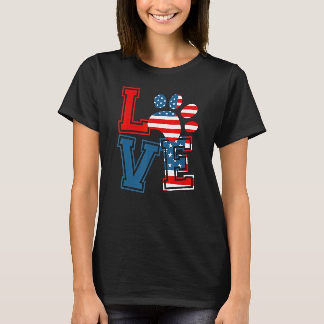 Camiseta LOVE USA American Flag Pet  Happy Memorial Day 4th (Anverso)