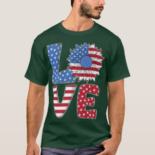 Camiseta Love USA Flag Sunflower Julio 4 Independencia Amer