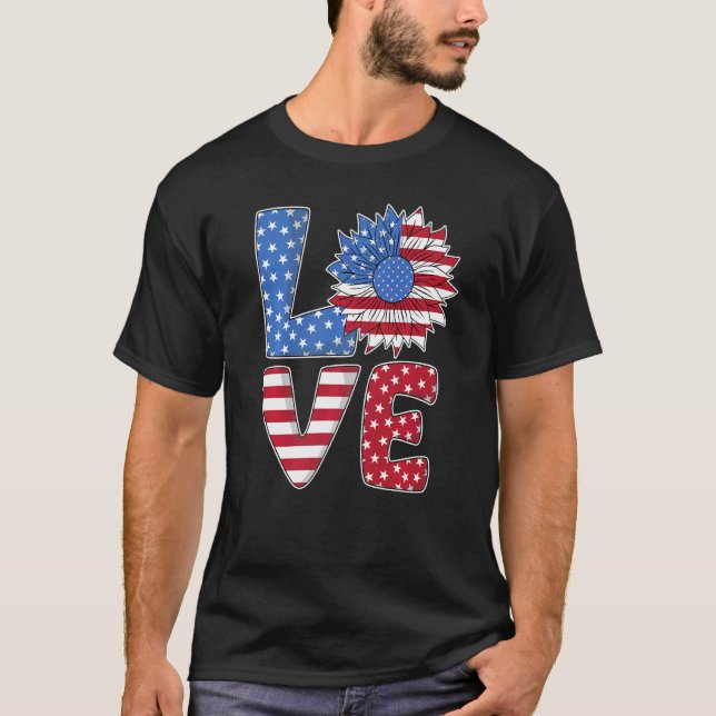 Camiseta Love Usa Flag Sunflower Julio 4 Independencia de E (Anverso)