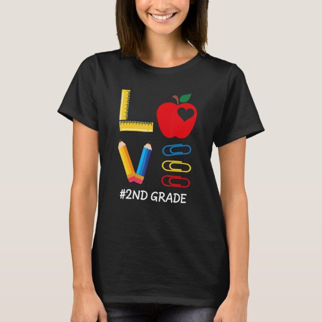 Camiseta LOVE Valentines Day Apple Crayon 2nd Grade Teacher (Anverso)