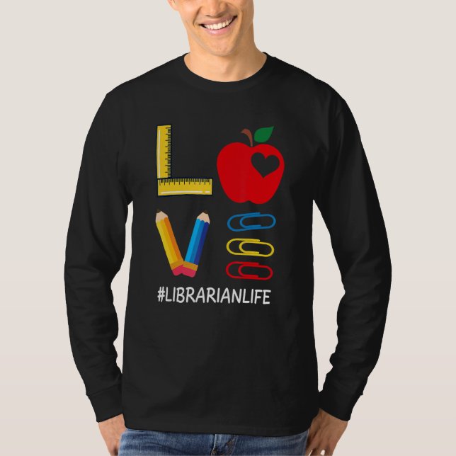 Camiseta LOVE Valentines Day Apple Pencil Crayon Cute Libra (Anverso)