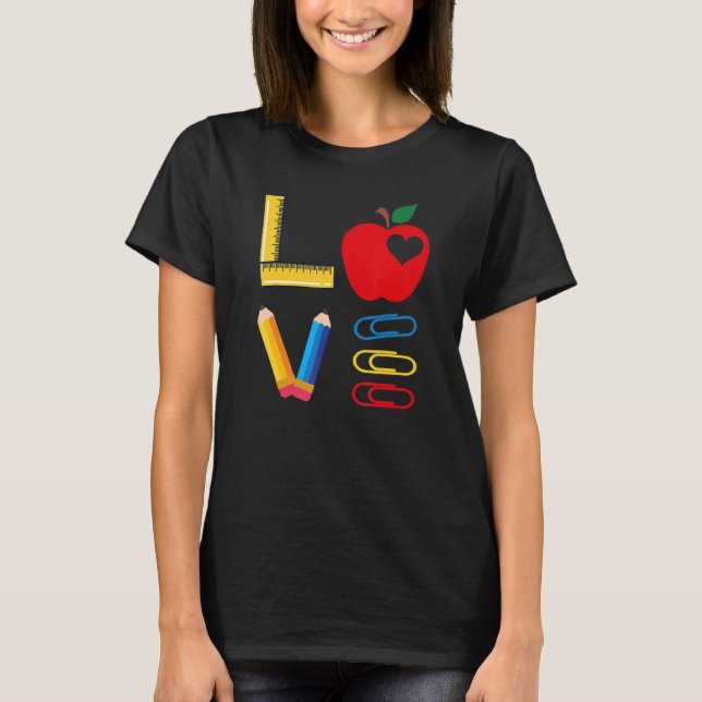 Camiseta LOVE Valentines Day Apple Pencil Crayon Teacher Gi (Anverso)