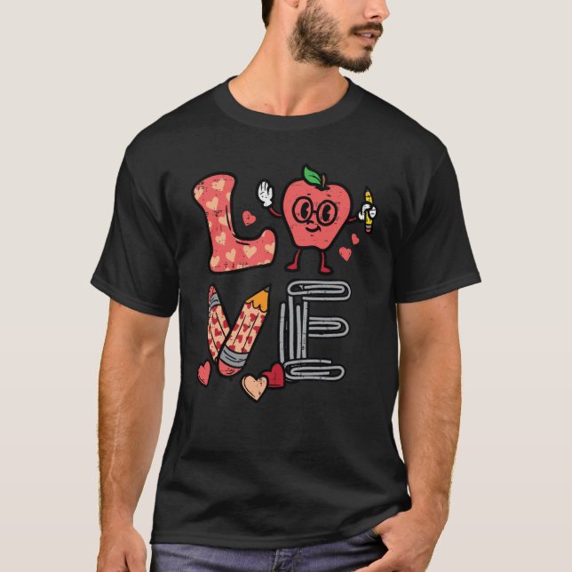 Camiseta Love Valentines Day Apple Retro School Pre K Teach (Anverso)