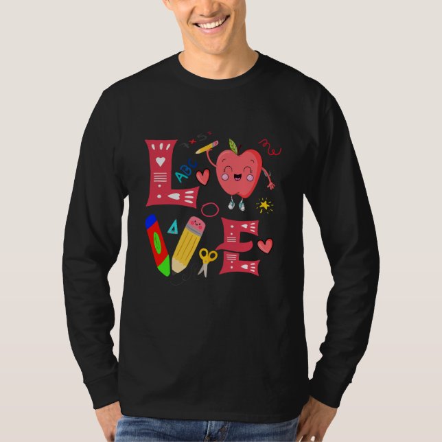 Camiseta Love Valentines Day Apple Retro School Pre K Teach (Anverso)