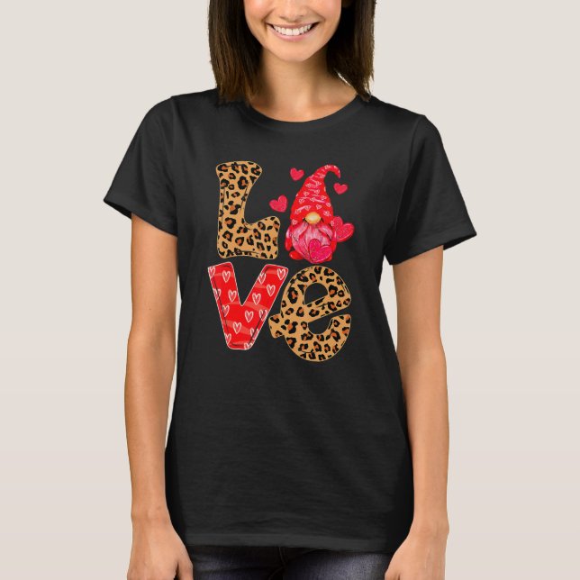 Camiseta LOVE Valentines Day Gnome Ornaments Leopard Cheeta (Anverso)