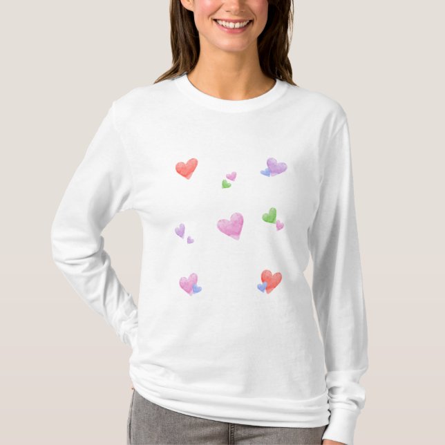 Camiseta LOVE Valentines Fun Watercolor Hearts (Anverso)