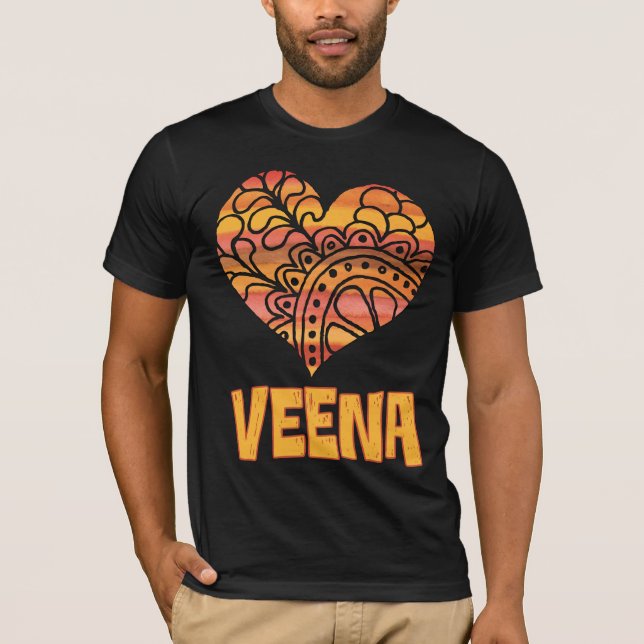 Camiseta Love Veena Naranja Mandala Heart Indian Music (Anverso)