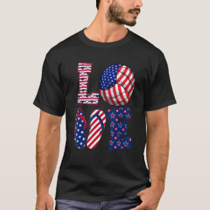 Camiseta Love Volleyball Ball & Flip Flops Bandera Estadoun