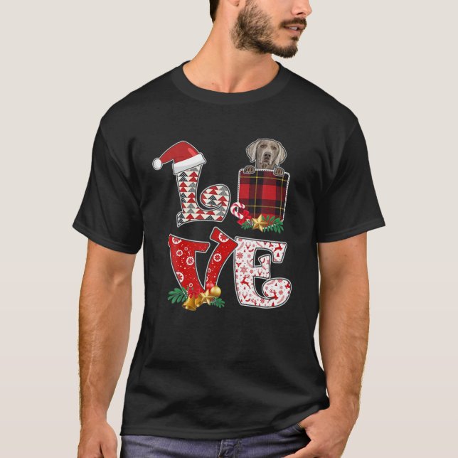 Camiseta Love Weimaraner Xmas Pocket Plaid Navidades (Anverso)