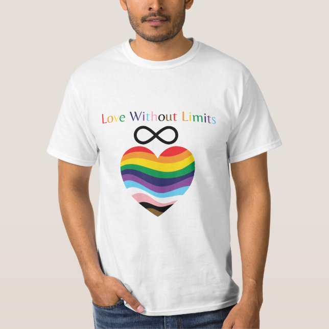 Camiseta Love Without Limits – Rainbow Heart with Infinity  (Anverso)