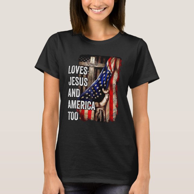 Camiseta Loves Jesus And America Too Patriotic (Anverso)