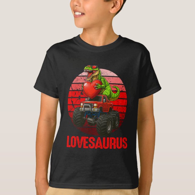 Camiseta Lovesaurus Dinosaur Camión Monstruo San Valentín A (Anverso)