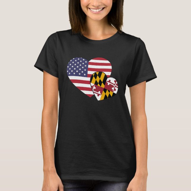 Camiseta Loving USA & Maryland State Flag Heart Proud Ameri (Anverso)
