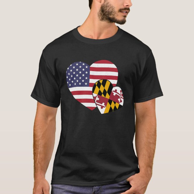 Camiseta Loving USA & Maryland State Flag Heart Proud Ameri (Anverso)