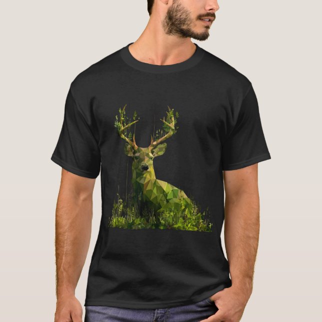 Camiseta Low-Poly Green Deer — Geometric Forest Wildlife (Anverso)