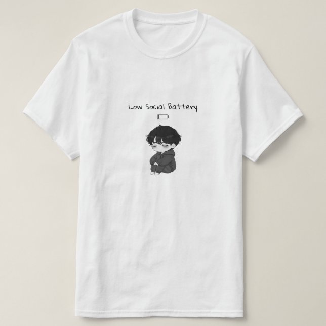 Camiseta Low Social Battery Relatable Chibi Boy (Diseño del anverso)