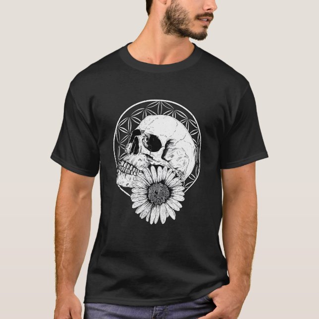 Camiseta Lowbrow Macabre Streetwear Skull And Flower Black  (Anverso)