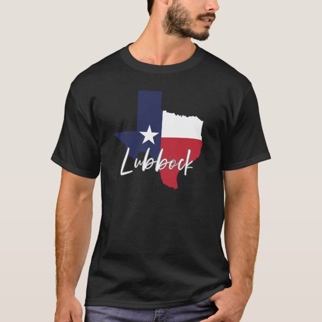 Camiseta Lubbock, Texas Flag Map Men's Black (Anverso)