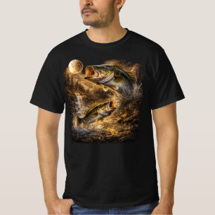 Camiseta Lubina Aullando a La Luna Pescador Antiguo De Pece